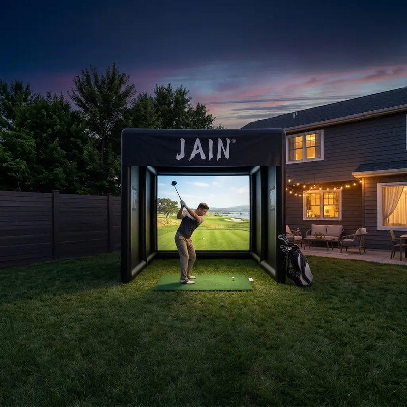 Inflatable golf simulator tent vs enclosure